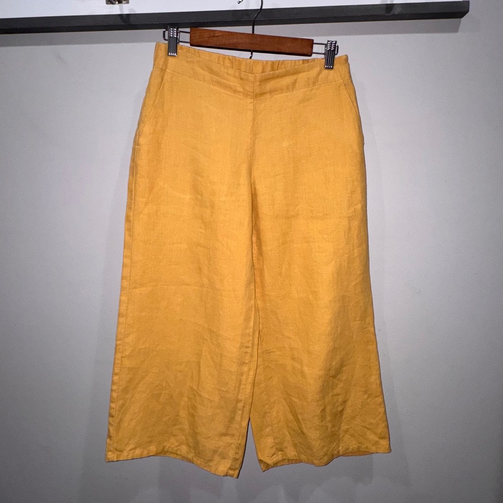 J.Jill Love Linen Pants Womens XS Petite Mustard Yellow Excellent Wide Leg Crop - Picture 2 of 10